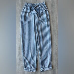 LUCYLOVE Blue & White Striped Pants Elastic Waist Tie Front Size Small